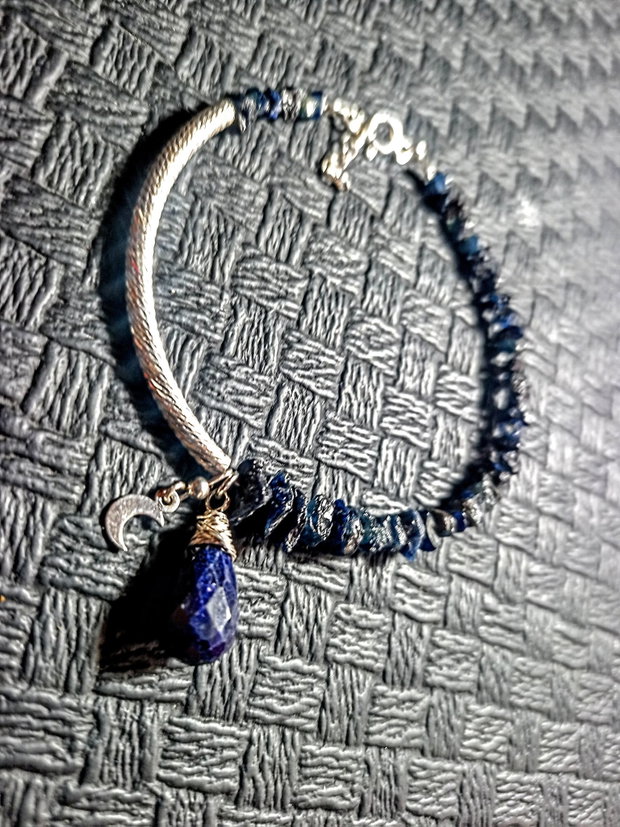 Bratara argint safir brut picatura charm semiluna argint boho chic trendy - Transport gratuit