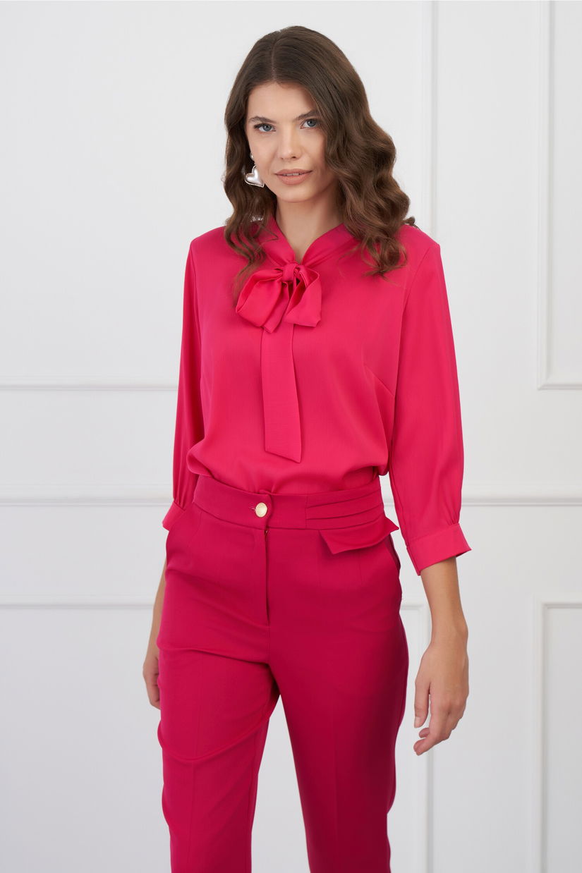 Bluza Ioana fucsia cu funda la guler