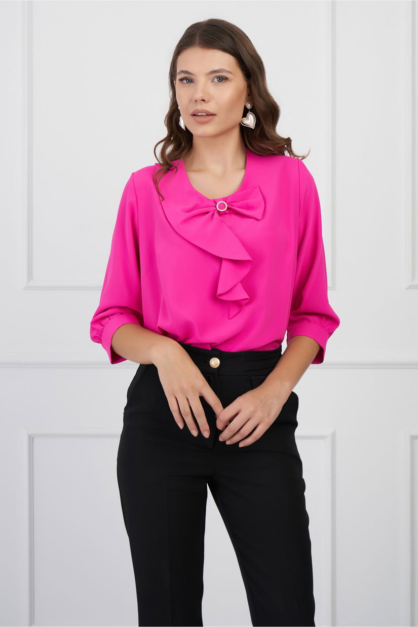 Bluza Ira fucsia cu funda si volan la bust