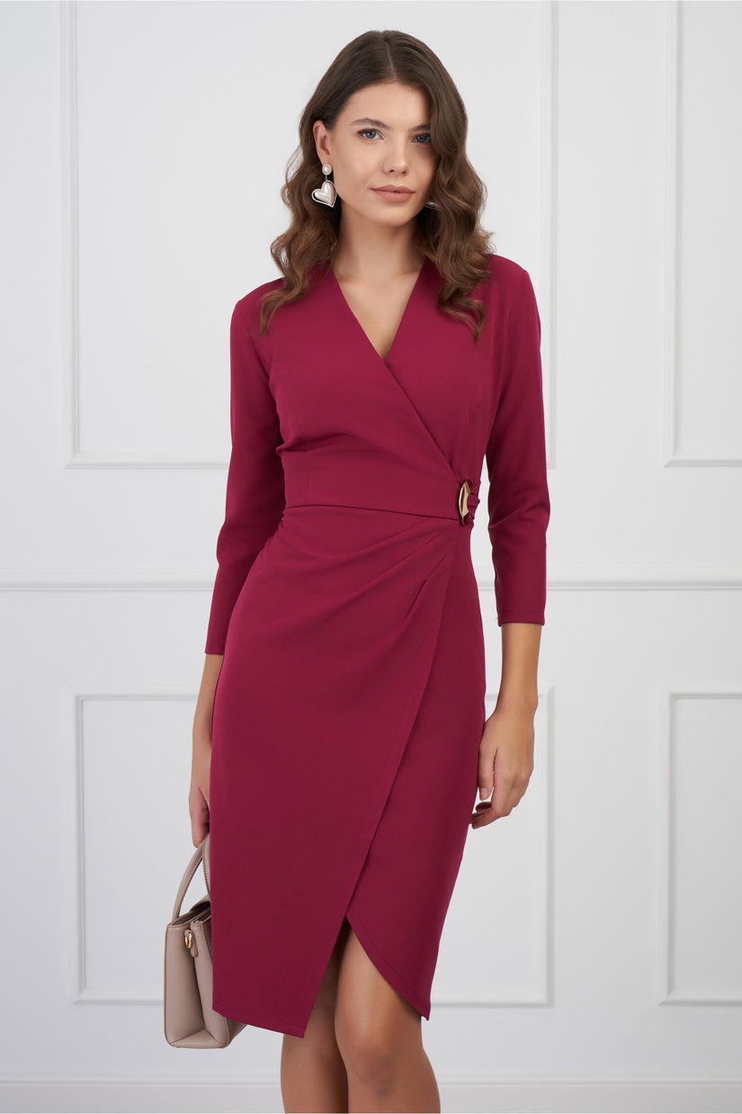 Rochie Daiana bordo cu accesoriu in talie