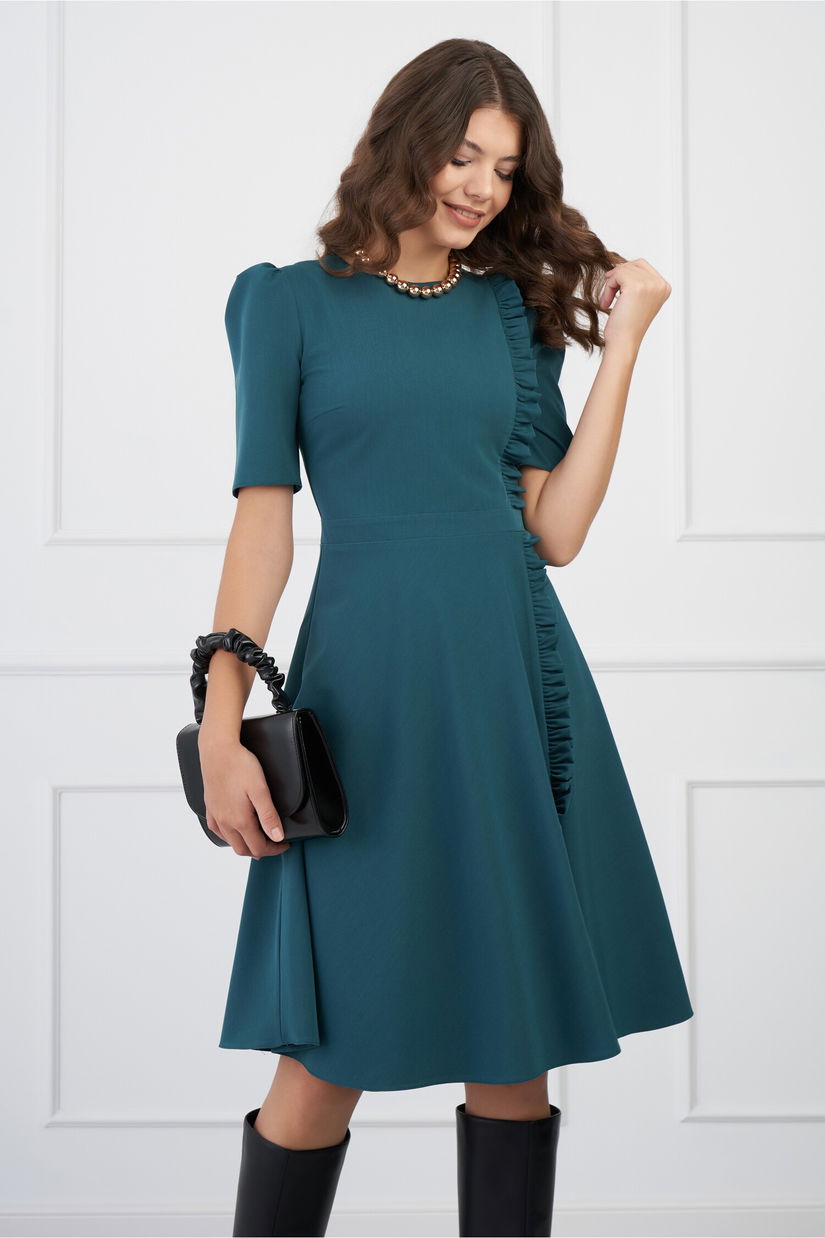 Rochie DY Fashion verde cu volanas pe o parte