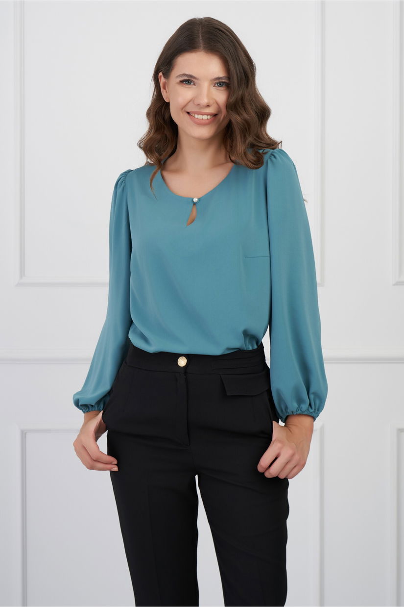 Bluza DY Fashion verde mint si nasture la decolteu