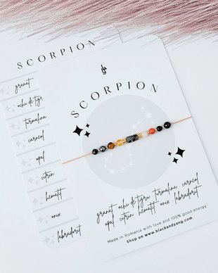 Bratara Zodia Scorpion cu 9 cristale naturale si otel inoxidabil auriu
