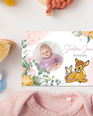 Mărturie magnet cu Bambi. Marturie botez fetita