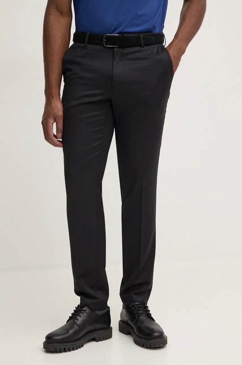 BOSS pantaloni de lana culoarea negru, mulata, 50469174