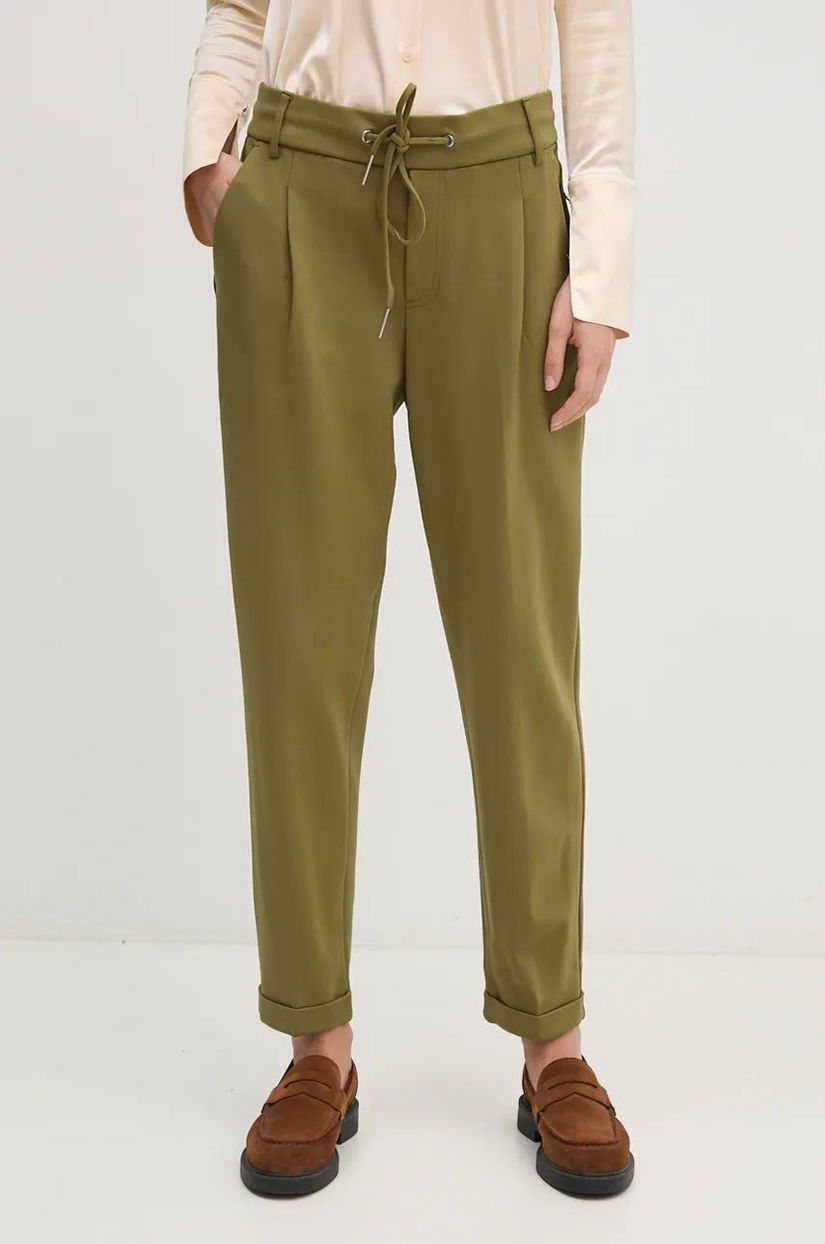 United Colors of Benetton pantaloni femei, culoarea verde, drept, high waist