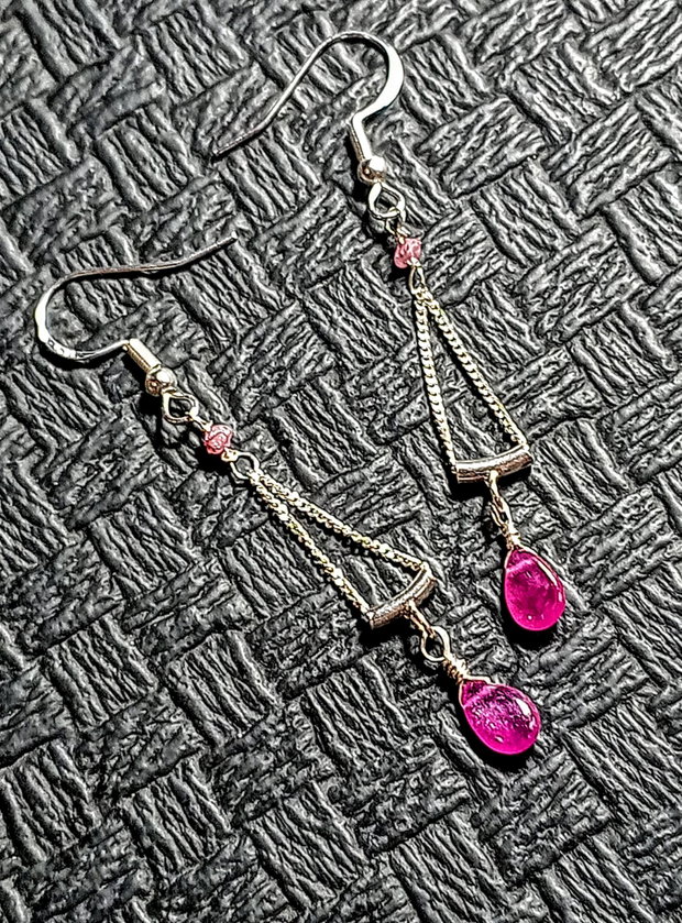Cercei argint diamant brut roz safir roz brioleta lant argint minimalist boho chic trendy - Transport gratuit