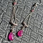 Cercei argint diamant brut roz safir roz brioleta lant argint minimalist boho chic trendy - Transport gratuit