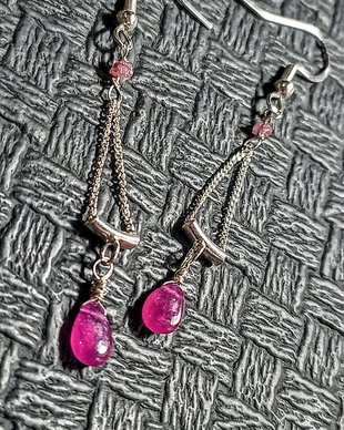 Cercei argint diamant brut roz safir roz brioleta lant argint minimalist boho chic trendy - Transport gratuit