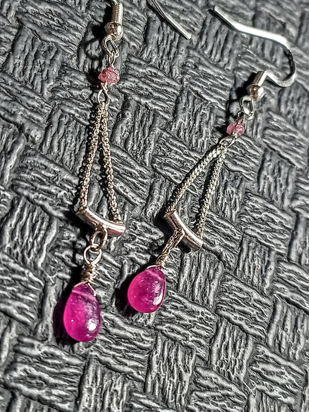 Cercei argint diamant brut roz safir roz brioleta lant argint minimalist boho chic trendy - Transport gratuit