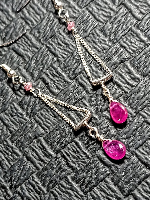Cercei argint diamant brut roz safir roz brioleta lant argint minimalist boho chic trendy - Transport gratuit