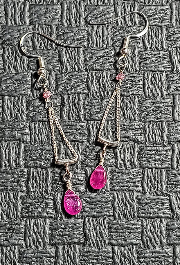 Cercei argint diamant brut roz safir roz brioleta lant argint minimalist boho chic trendy - Transport gratuit
