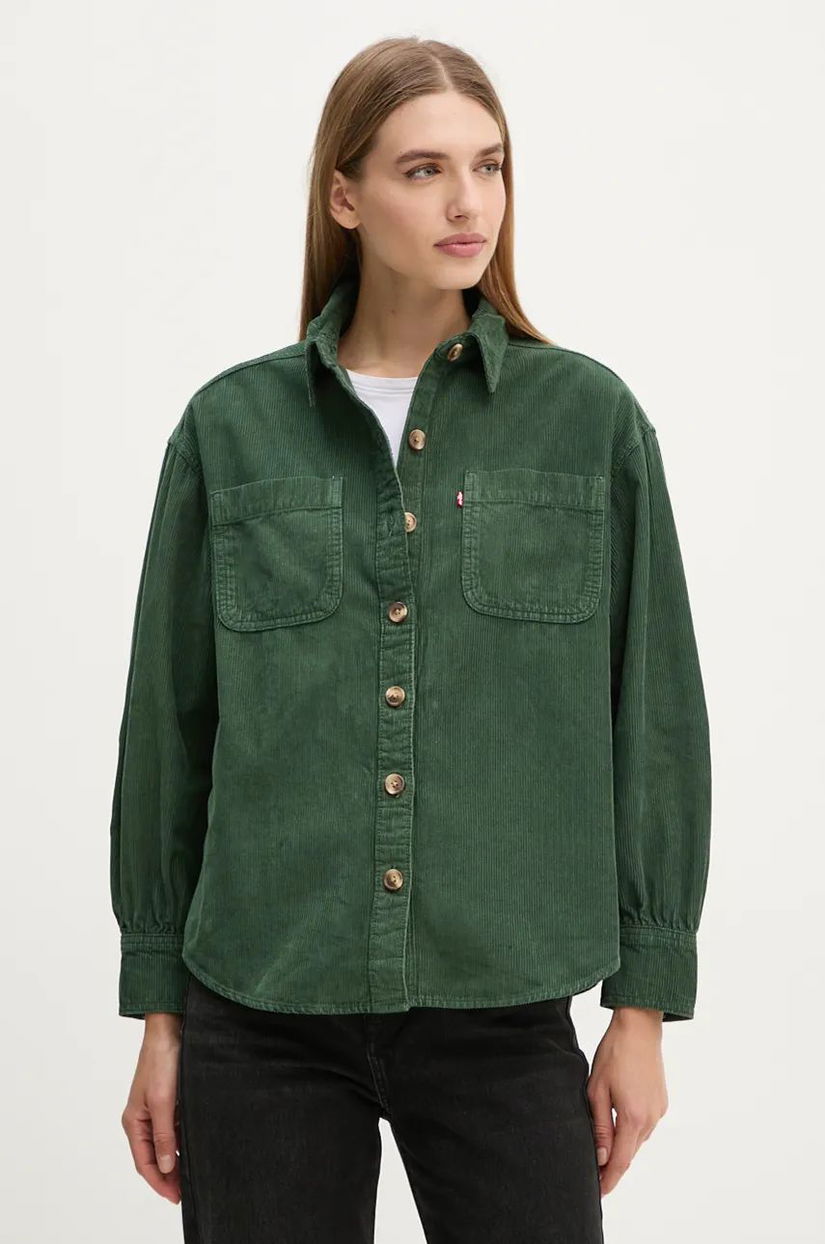 Levi's cămașă din velur culoarea verde, cu guler clasic, relaxed, A8691