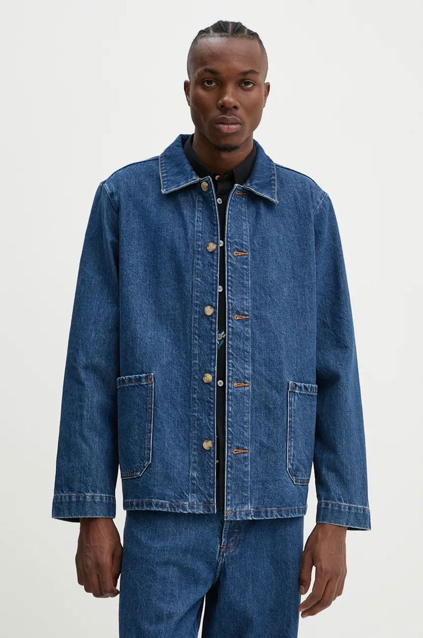 A.P.C. cămașă din denim veste kerlouan logo barbati, culoarea albastru marin, cu guler clasic, regular, COHTD.H03205