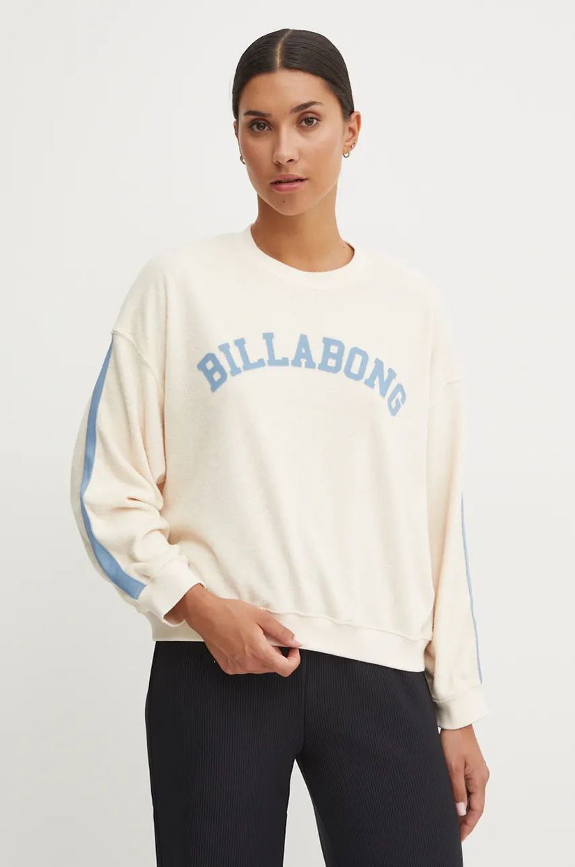 Billabong bluză New School Crew femei, culoarea bej, cu imprimeu, ABJFT00461