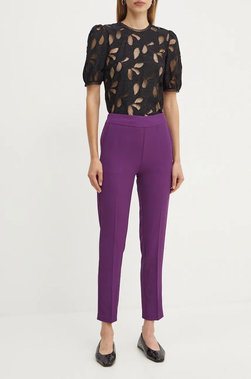 Silvian Heach pantaloni LACASI femei, culoarea violet, fason tigareta, high waist, GPA24147PA