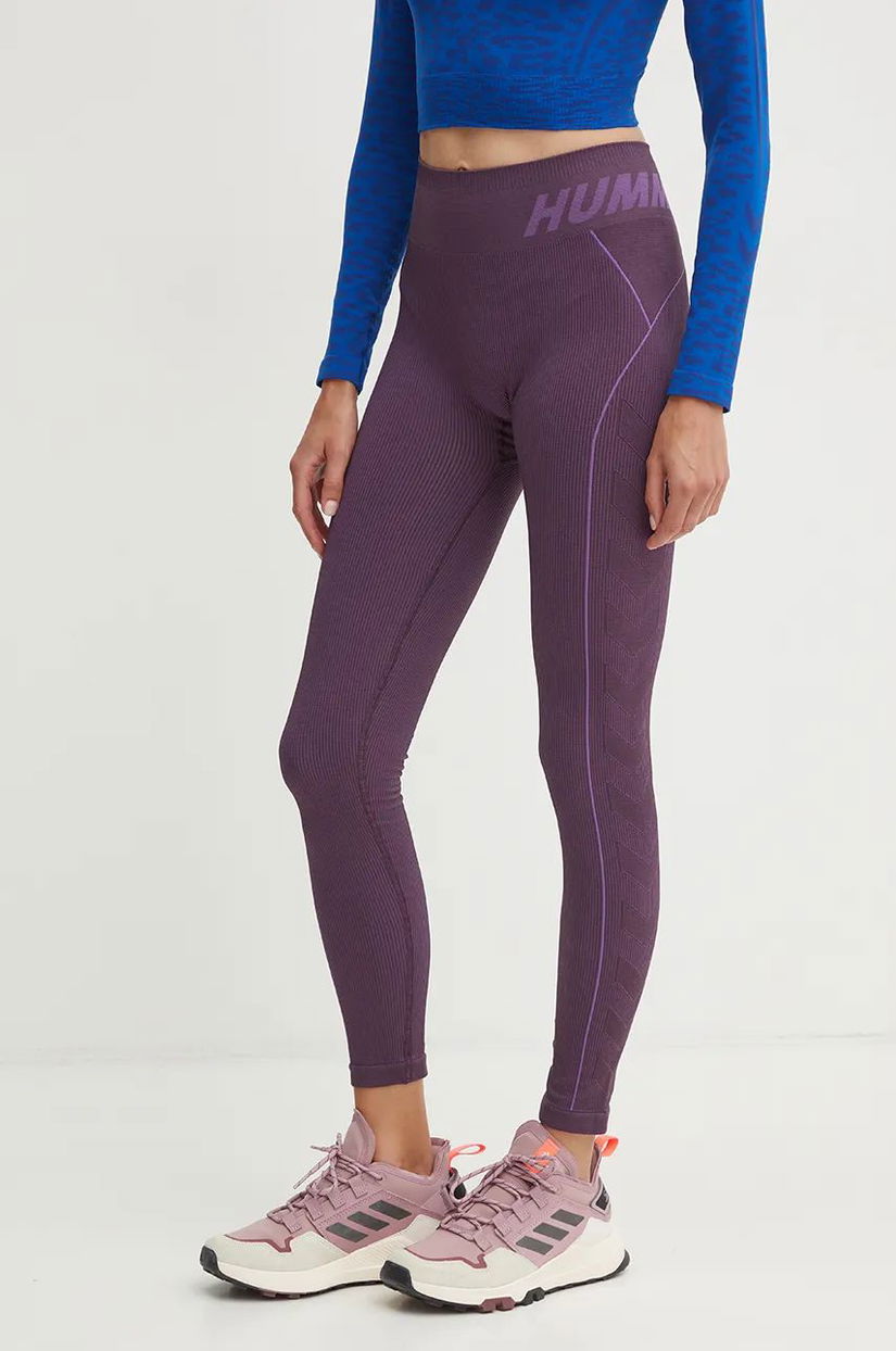 Hummel leggins de antrenament Christel culoarea violet, cu imprimeu, 213756