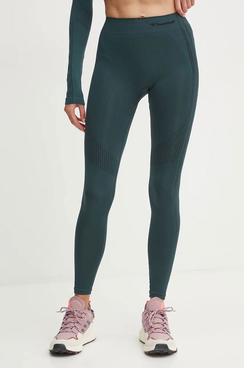 Hummel leggins de antrenament Shaping culoarea verde, cu imprimeu