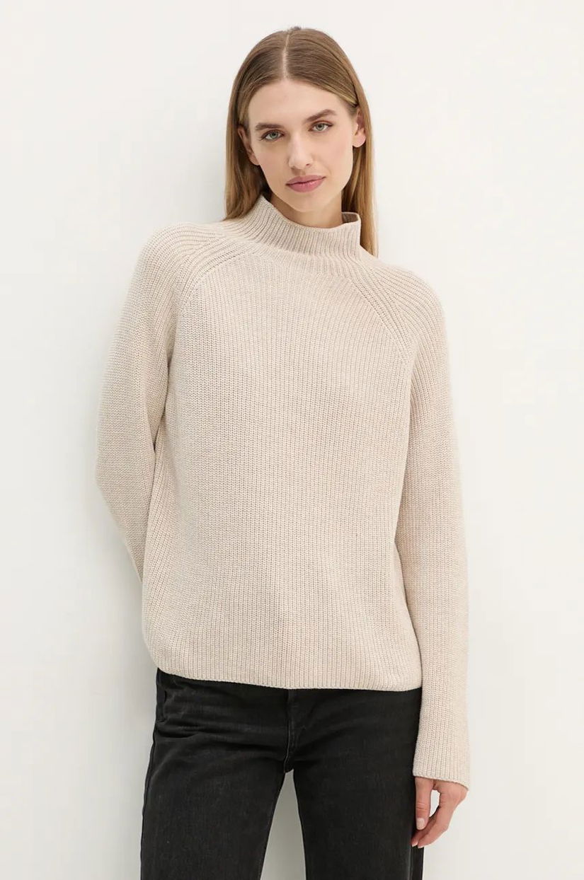 Marc O'Polo pulover de bumbac culoarea bej, cu turtleneck