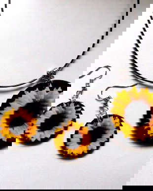 set bijuterii lemn cu floarea soarelui 46649