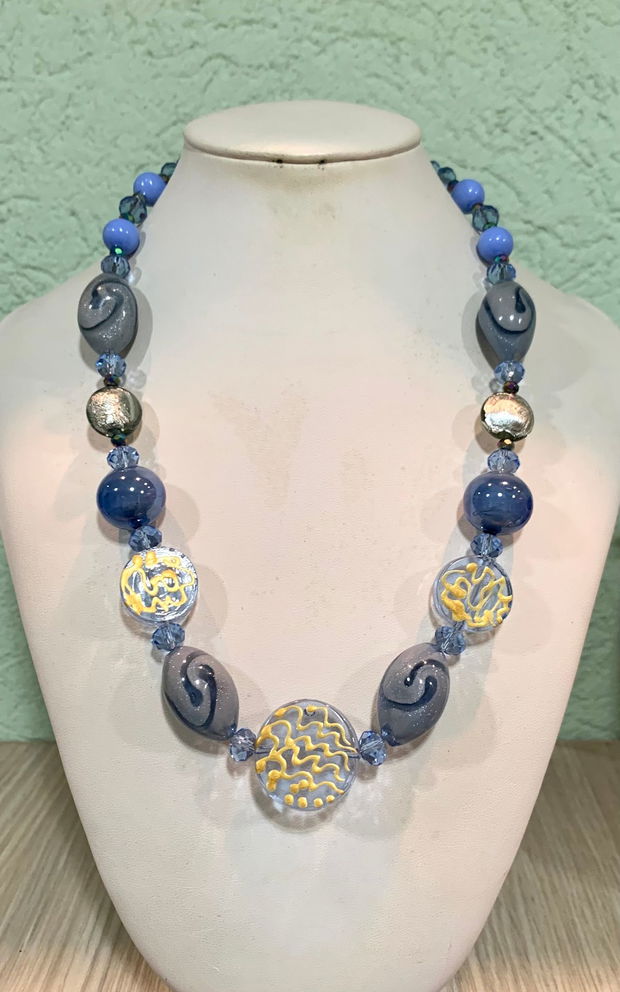 COLIER ~AZZURRO~Murano,cristale ,accesorii aurii