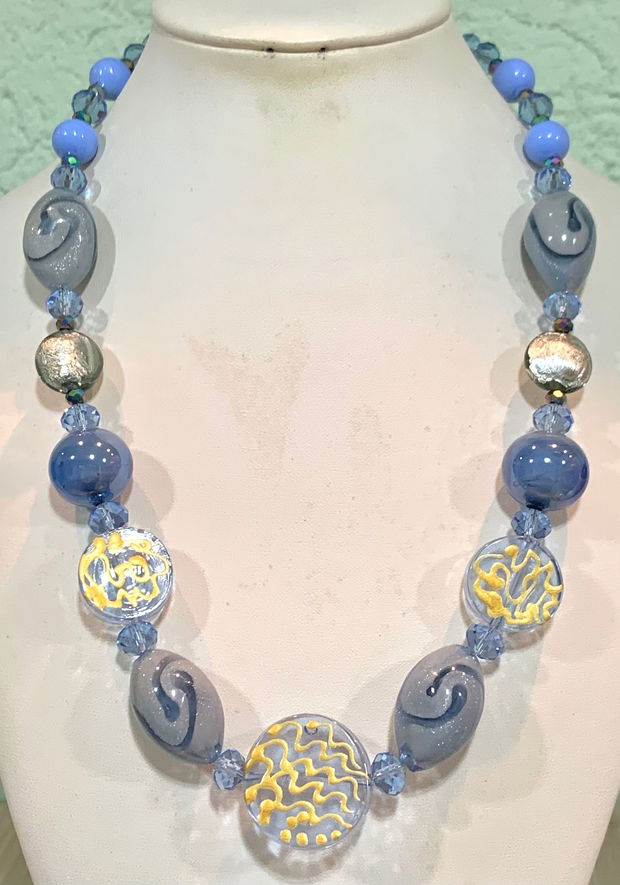 COLIER ~AZZURRO~Murano,cristale ,accesorii aurii