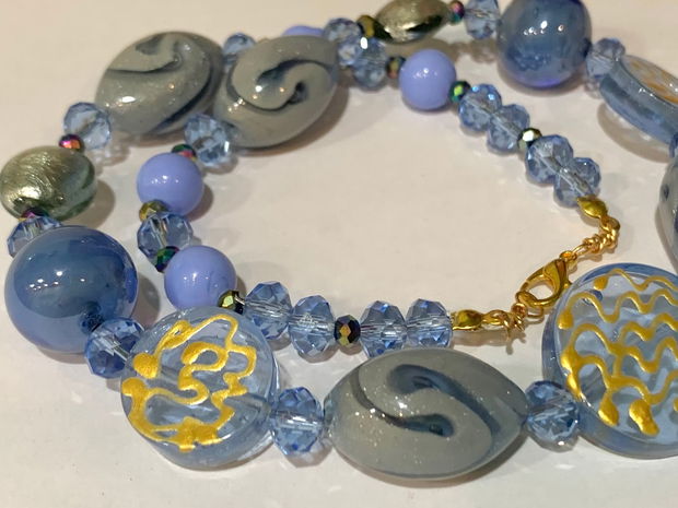 COLIER ~AZZURRO~Murano,cristale ,accesorii aurii