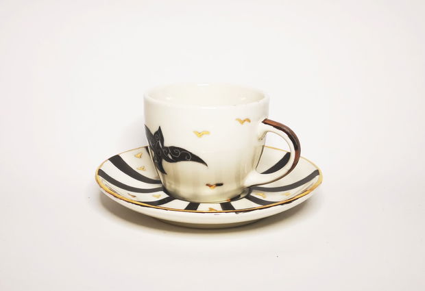 Set espresso din porțelan pictat manual, Simple Black