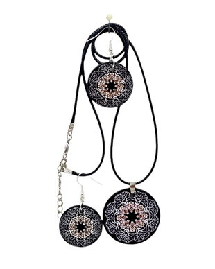 Set colier si cercei lemn, Mandala pearls 7