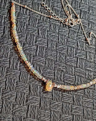 Colier argint opal de foc etiopian lant argint minimalist boho chic trendy - Transport gratuit