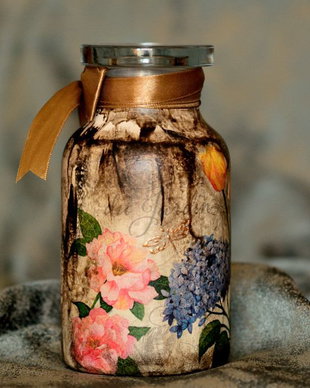 Borcan  vintage, decorat manual, unicat