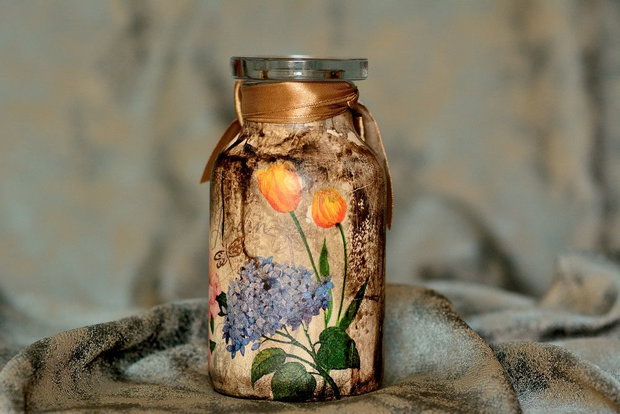 Borcan vintage, decorat manual, unicat