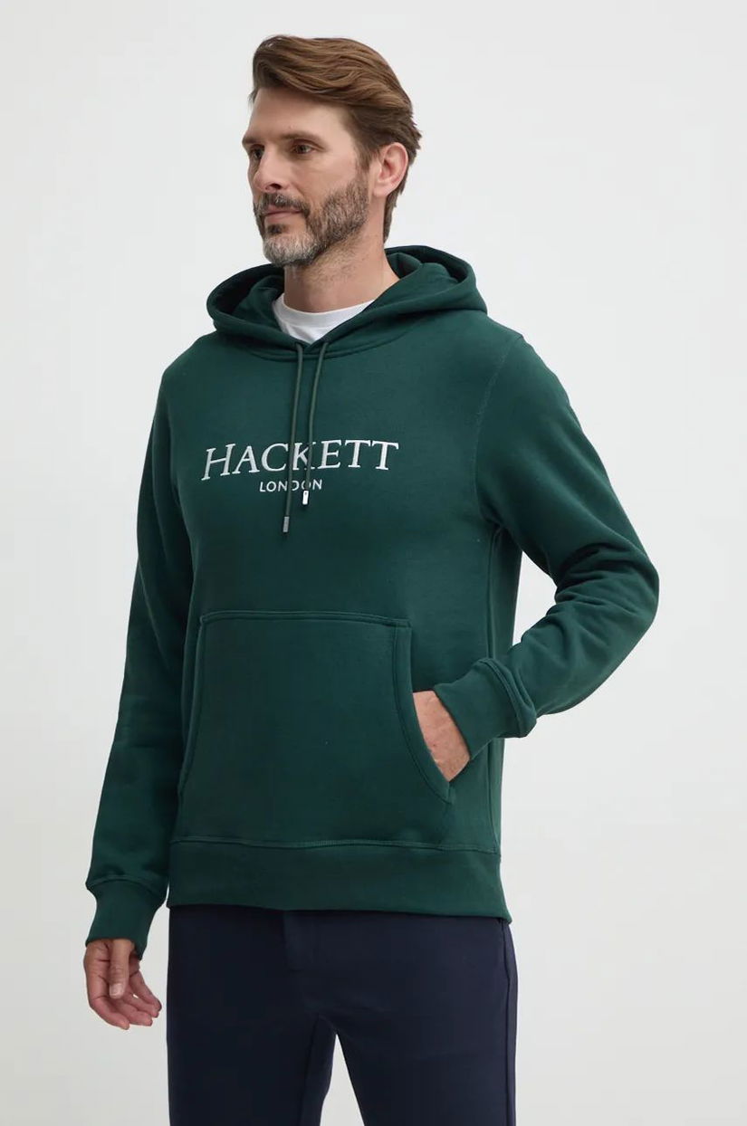 Hackett London bluză barbati, culoarea verde, cu glugă, cu imprimeu, HM581289