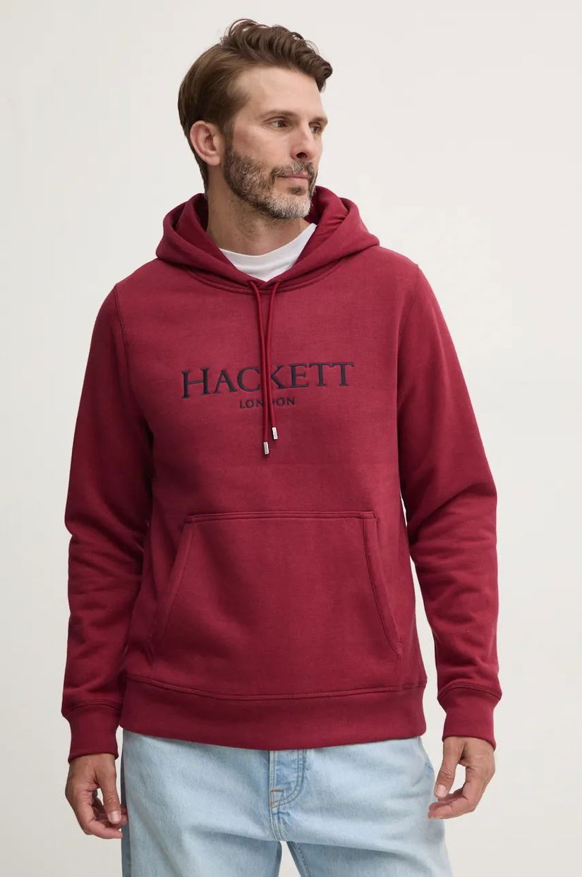 Hackett London bluză barbati, culoarea bordo, cu glugă, cu imprimeu, HM581289