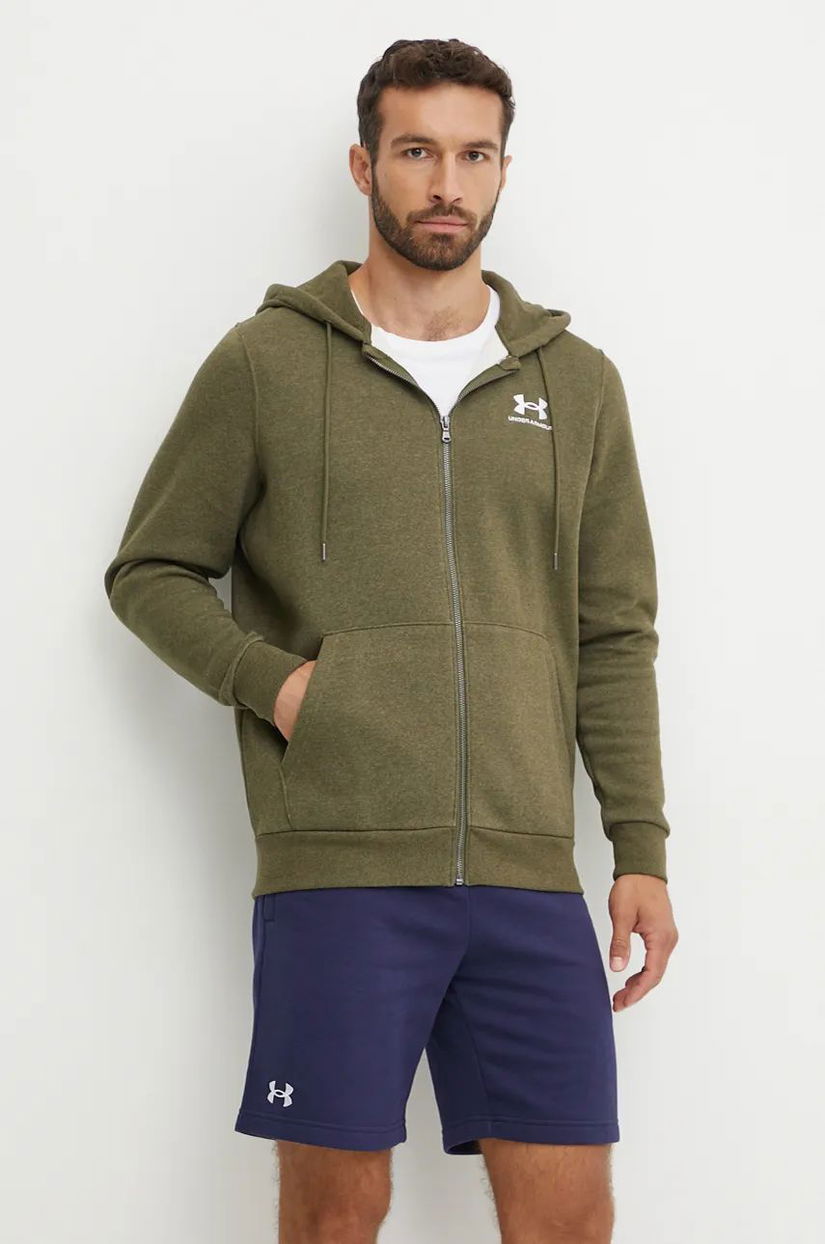 Under Armour bluza barbati, culoarea verde, cu glugă, neted