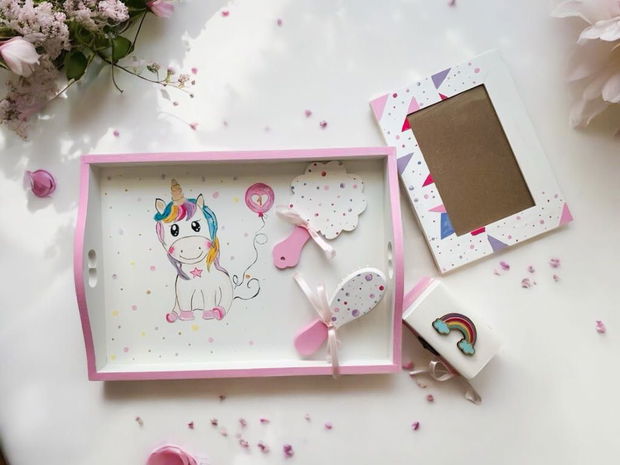 Set Mot Unicorn roz fetite personalizat