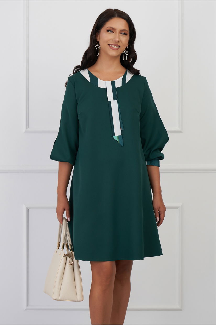 Rochie Ella Collection Adela verde cu esarfa si maneci decupate