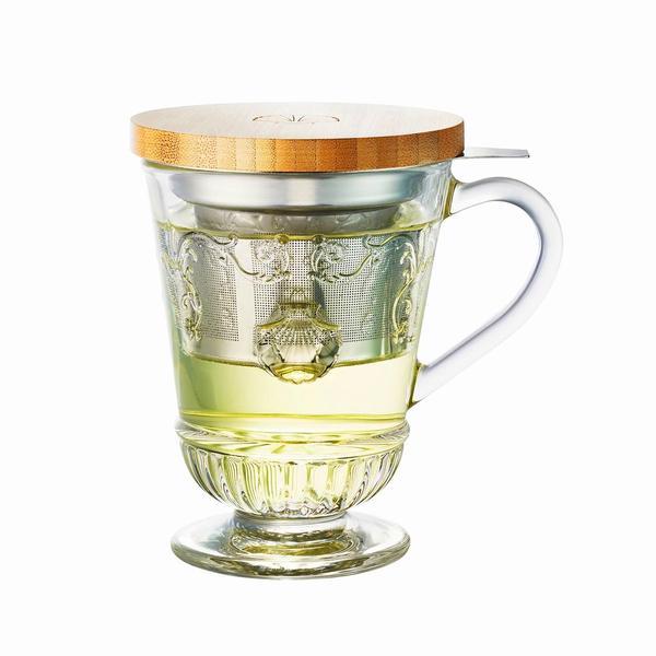 Set pahar ceai cu infuzor cu si capac Versailles La Roch&eacute;re, 27.5cl, sticla foarte rezistenta