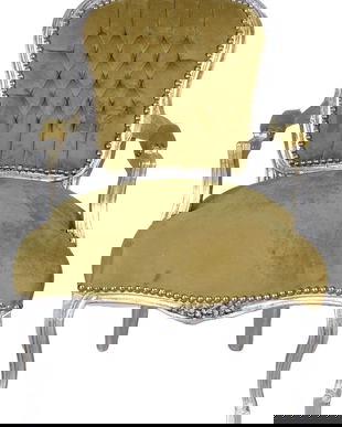 Semifotoliu baroc din lemn masiv argintiu cu tapiterie verde