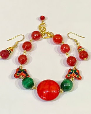 BRĂȚARĂ ȘI CERCEI~FLYING FOR LOVE~jad,ochi de pisică,murano,inox,accesorii placate