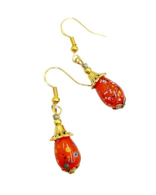 Cercei rosii sticla murano si accesorii aurii