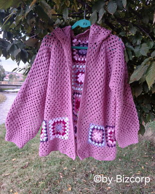 Cardigan croșetat hexagon, mărimea XL/XXL