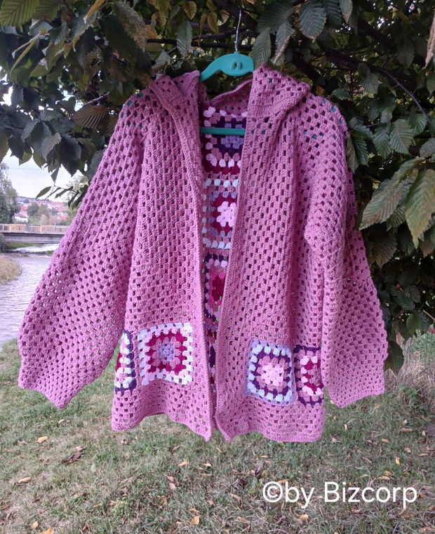 Cardigan croșetat hexagon, mărimea XL/XXL