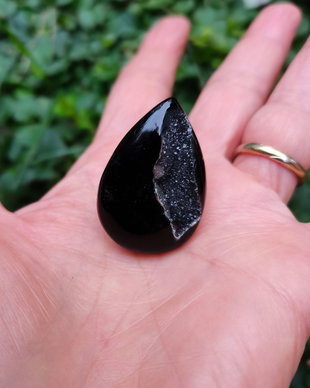 Inel Agata neagra druzy si Argint 925 - IN1428 - Inel negru reglabil, inel lacrima, inel elegant, inel pietre semipretioase, inel piatra mare, inel cadou, cadou sotie, bijuterii cadou, inel statement, cristaloterapie