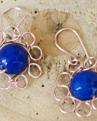 Cercei handmade din sarma si agate fatetated