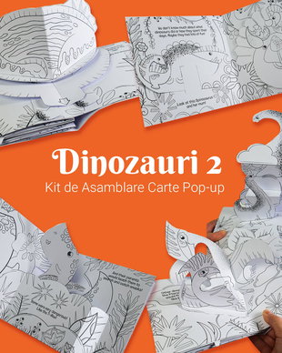 Kit de asamblare carte de colorat pop-up pentru copii - DINOZAURI