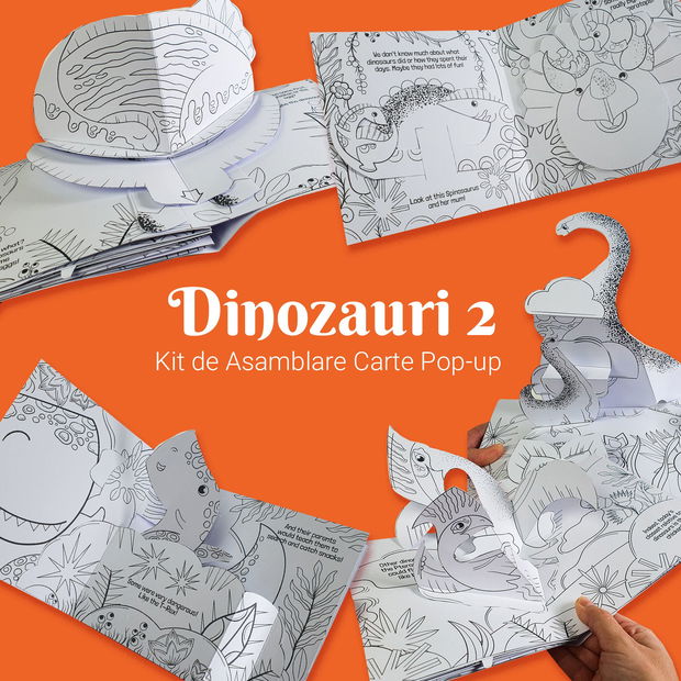 Kit de asamblare carte de colorat pop-up pentru copii - DINOZAURI