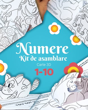 Kit de asamblare carte de colorat pop-up pentru copii - Numere de la 1 la 10