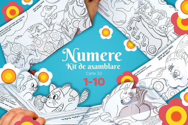 Kit de asamblare carte de colorat pop-up pentru copii - Numere de la 1 la 10