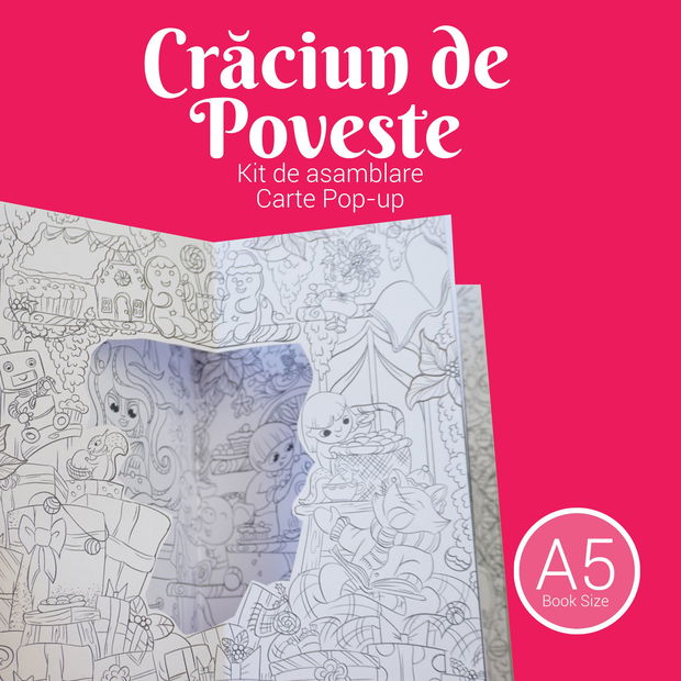 Carte de Colorat 3D de Crăciun cu personaje din povești